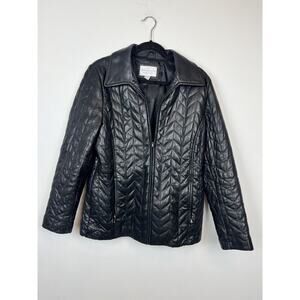 Worthington black Lambskin zip up quilted jacket lined sz MD